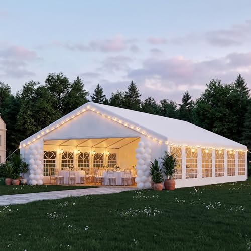 6x12m Party Tent Heavy Duty Marquee Large Garden Gazebo with Sides White