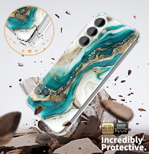 EMUYGIU for Samsung Galaxy S25 FE Case Marble [Buffertech 6.7ft Military-Grade Drop Protection] [Anti Peel Off Tech] Clear TPU Bumper 5G Phone Case Cover Design (Green Gold) - image 4