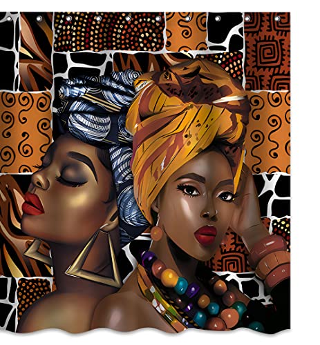hipaopao Black Girl Shower Curtain African Woman Boho Theme Fabric Shower Curtain Sets Bathroom Decor with Hooks Waterproof Washable 72 x 72 inches Brown
