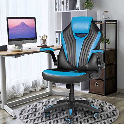Muzii Gaming Chair, Gamer Chairs For Adults, Video Game Chairs, Swivel Computer Chair With Adjustable Height, Comfortable Office Desk Chair With Wheels, Racing Gaming Chair For Adults Teens, Blue #TOP6