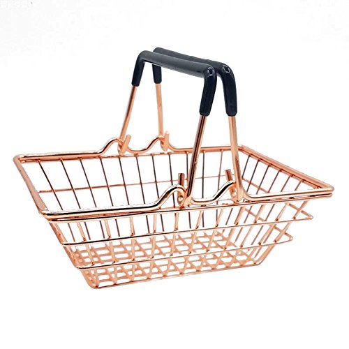 Frjjthchy Mini Shopping Basket Shape Makeup Puff Holder Novelty Beauty Sponge Storage Drying Rack (5.79x4.06x2.28 In-Rose Gold)