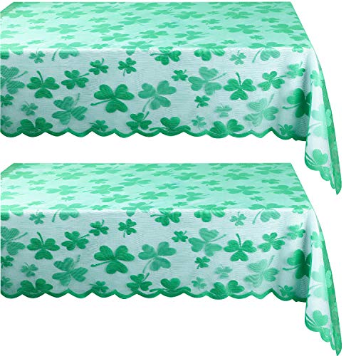 Boao St Patrick's Day Table Cloth 60 x 84 Inch Green Shamrock Embroidery