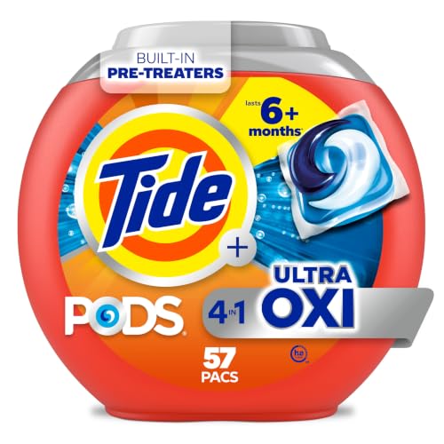 Image of Tide 4-n-1 Ultra Oxi PODS Laundry Detergent Pacs, 57 Count, HE Compatible, Built in Pre-treater for Stains