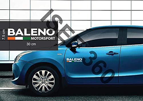 ISEE 360® Suzuki Baleno Sticker for Car Exterior Door Sides Windows Baleno Motosport White Decals L X H 30 X 7.5 Cms