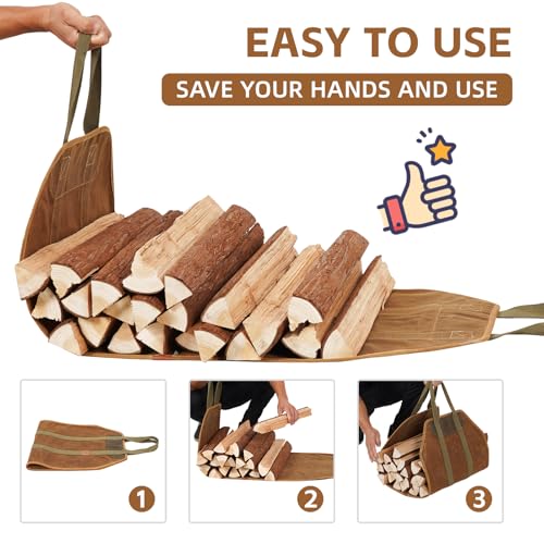 1MORE Firewood Carrier - Wood Carrier for Firewood,Log Carrier for Firewood Tote Bag, 40\"X19\" Canvas Firewood Carrier, Water Resistant Log Tote Wood Carrying Bag With Handles,Fireplace Tools.Rust - Thumbnail 6