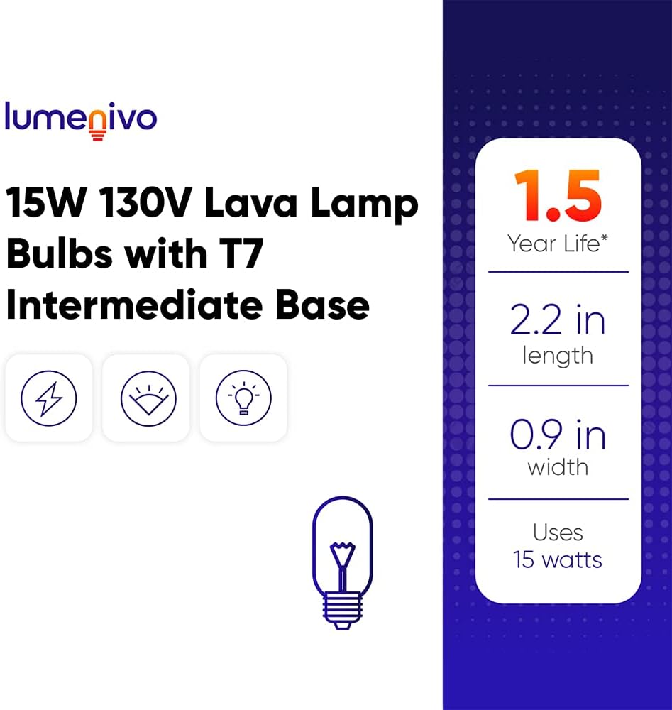 lumenivo Lava Lamp Bulbs 15 Watt 130V T7 Intermediate Base Replacement for 120V 15W Light Bulb Small Base 15W Incandescent Appliance Bulb E17 Base – 11.5” Lava Lamps & Sewing Machines – 2 Pack