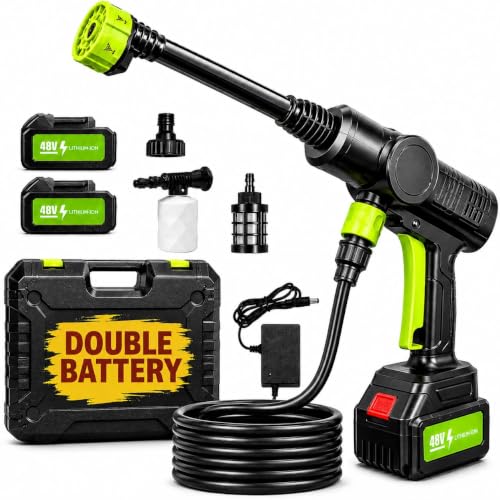 Image of πͺπ’π’π ππ¬ Cordless ππΆπ΄π΅ π£πΏπ²ππππΏπ² Washer Gun π°π΄π© Portable Car Washer with Double Battery, π±π Water Hose, Foam Bottle & Multi-Nozzle Spray Gun for Car, Bike, Garden & Home Cleaning