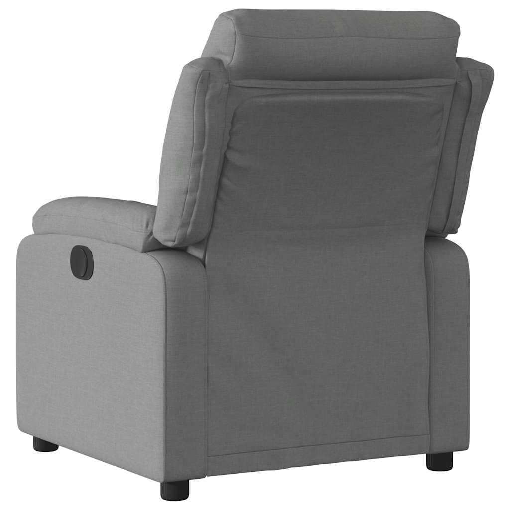 Fotel relaksacyjny, ciemnoszary, materiał z ręczną funkcją leżenia, ergonomiczny, regulowany, wygodny fotel tapicerowany z podłokietnikami i oparciem, do salonu, kącika do czytania, biura