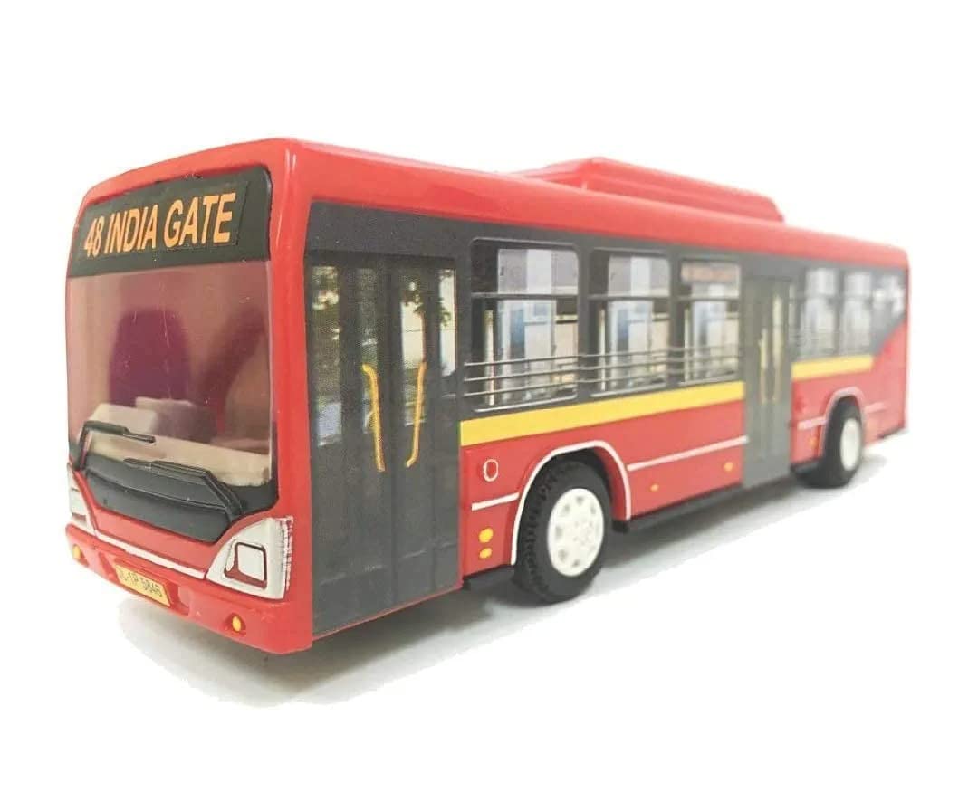 PURVI CENTY Toys Low Floor Bus Red with 6 Wheels- Pull Back Action -a Made in India Quality Product Safe to use Plastic for Kids