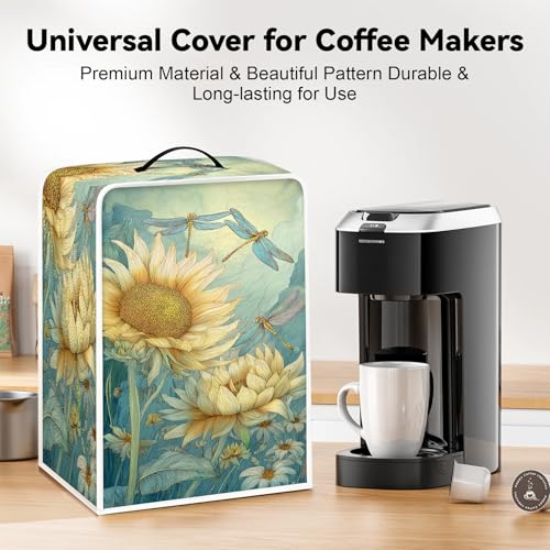 Image of Universal Coffee Maker Cover, Durable Polyester Lightweight Long-Lasting Dustproof Cotton Blend Appliance Protector for Kitchen Countertops (Light Yellow and Green)