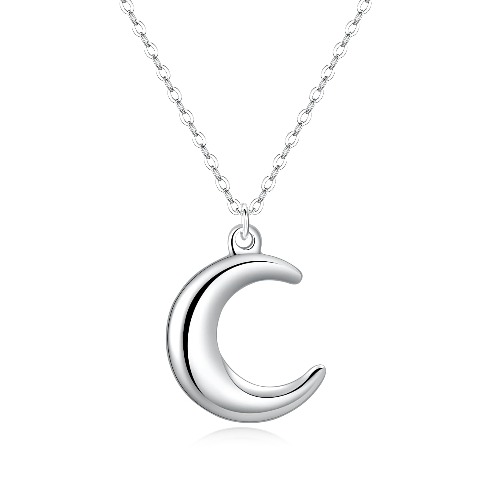 Rnivida Moon Pendant Necklace for Women Stainless Steel Crescent Moon Pendant Necklace Dainty Jewelry with Adjustable Chain 18'' - Silver