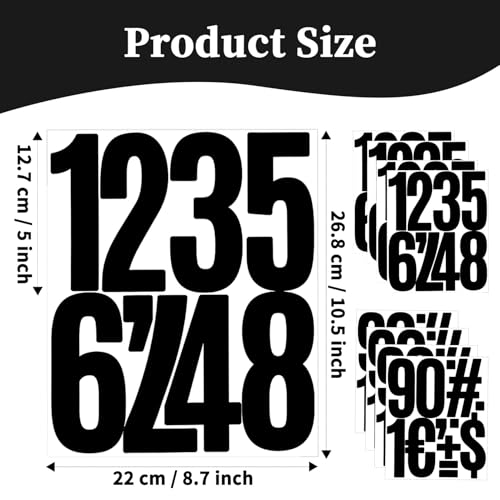 5 Inch Vinyl Number Stickers,88 Pieces Self-Adhesive Large Numbers 0-9 and Punctuation Sticker for Mailbox,House Nummber,Inventory Classification and Marks,8 Sheets Black