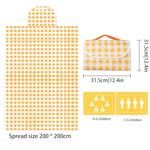 ZITUZY Faltbare Picknickmatte, 200x200cm-Große Picknickdecke, wasserdichte Picknickmatte, für 9–10 Personen in Parks, Gärten, Stränden, Rasenflächen (Gelb) – Bild 3