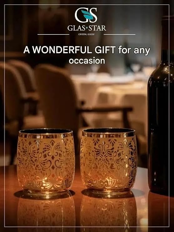 Golden Liberty Old Fashioned Whiskey Glasses 11 oz Crystal DOF Glass Set of 6 Premium Gold Pattern Bourbon, Scotch & Cocktail Tumblers Elegant Wedding, Anniversary & Birthday Gift