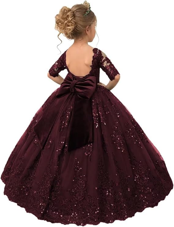 Sequins Lace Appliques Flower Girl Dress Tulle Tutu Pageant Dress Party Gowns for Girls First Communion Dress for Teen Girls