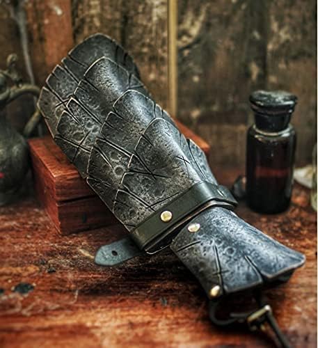 Brazalete ancho de armadura medieval en cuero sintético negro retro
