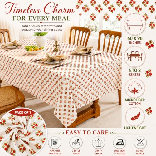 Image of Amazon Brand - Umi Super Soft Brushed Microfiber Cotton Dining Table Cloth, Printed Rectangular 6 Seater Table Cover 60X90(Inches)