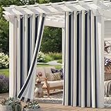 Sunshelf 4 Panels Outdoor Stripe Curtains for Patio, Waterproof Light Filtering Indoor Outdoor Curtain Panels with Grommets for Porch, Gazebo, 4 PCS x 53 x 84 Inches, Navy/Sand