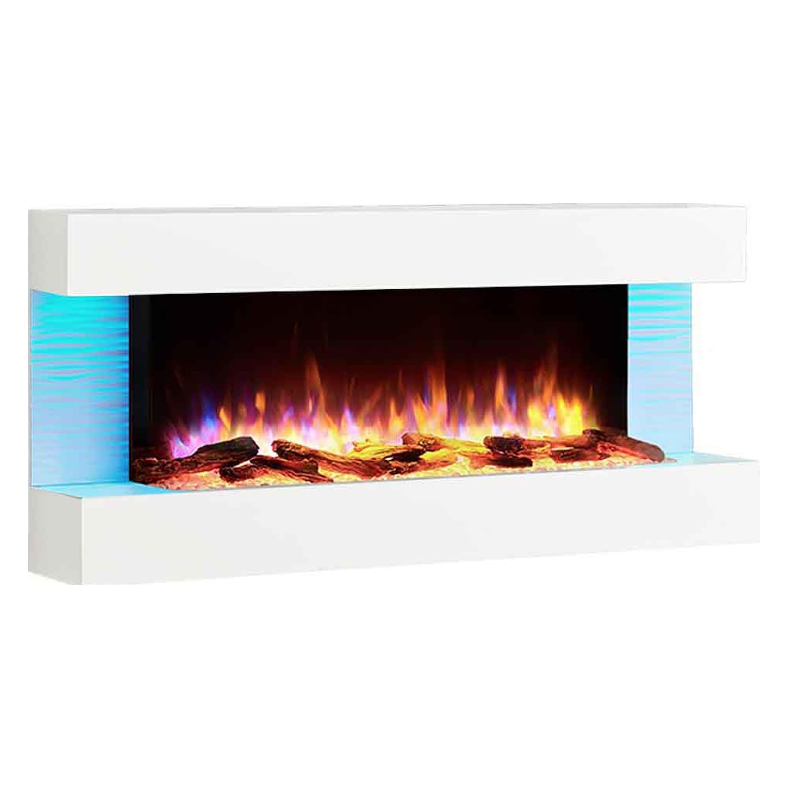 FLAMME 50 inch Wall Mounted Electric Fireplace and Surround, Kingston White | Large Insert, 2kW Heater (1000W/2000W), 3 Flame Colours, 13 Fuel Bed & Mood Light Colours, 7-Day Timer, Remote Control