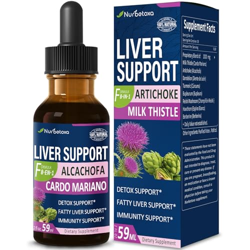 Nurbetoxa Milk Thistle & Artichoke Extract Liver Support Drops for Fatty Liver Alcachofa Curcuma y Cardo Mariano para el Higado Graso Berberina para Bajar de Peso Liver Detox & Repair Formula.2oz