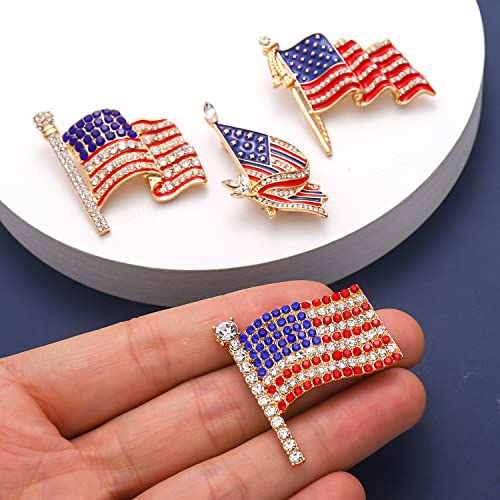 Image of American Flag Brooches 4 th of July Patriotic Red White Blue Rhinestone USA Letter Cross Eagle Map Heart Ribbon Brooch Pin Bulk Vintage Fourth of July Celebrate Independence Day Lapel Pins for Women Men