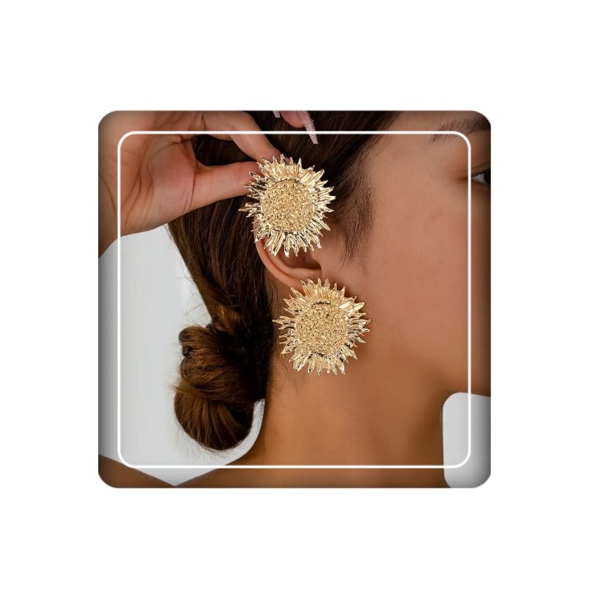 Grandes boucles d'oreilles en or fleur tournesol 3D pour femme