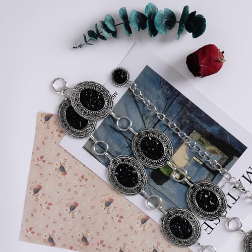 Western Concho Chain Belt Women Cowgirl Turquoise Boho Diamond Gems Metal Waist Chain Belt for Dresses Jeans4