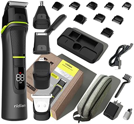 ridian Beard Trimmer for Men, Electric Trimmer and Shaver 14 in 1 Wet/Dry Waterproof Magnetic Charging Cable Professional Hair Clippers Mustache Trimmer Body Nose Ear Face Trimmer Gifts for Men
