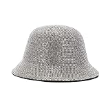 HappyERA Crystal Rhinestone Bucket Hat Bling Hip Hop Bucket Hat Cap Beach Fisherman Hat Outdoor Sun
