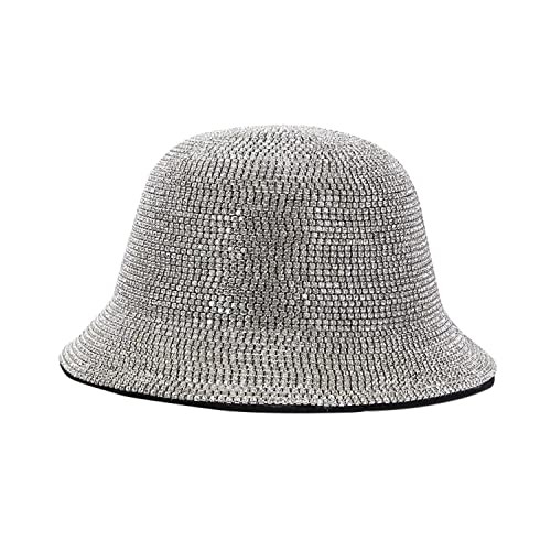 Happyera Crystal Rhinestone Bucket Hat Bling Hip Hop Bucket Hat Cap Beach Fisherman Hat Outdoor Sun Hat For Women - Silver #TOP7