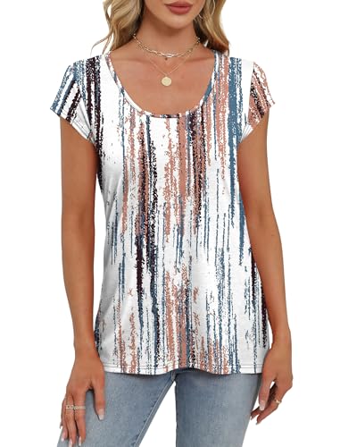 Saloogoe Womens Summer Tops 2025 Cap Sleeve U Neck T Shirts Short Sleeve Tshirts Shirts Beach Fashion Vacation Outfits - Image 4