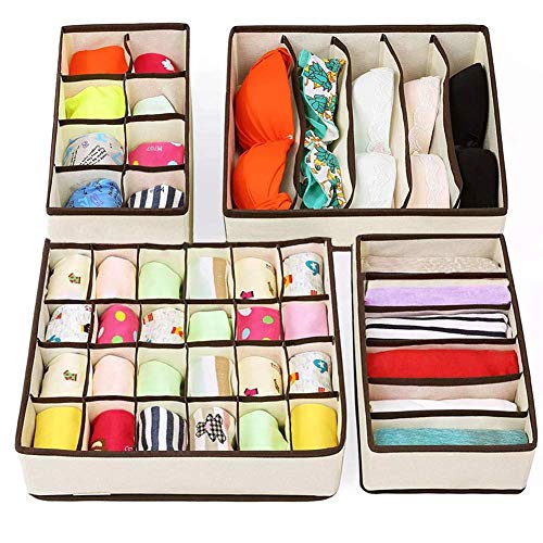 Organizador cajones ropa interior, 4 piezas organizador armario, separador cajones para ropa sujetadores calcetines corbatas bufandas, plegable organizador ropa interior organizador de cajones