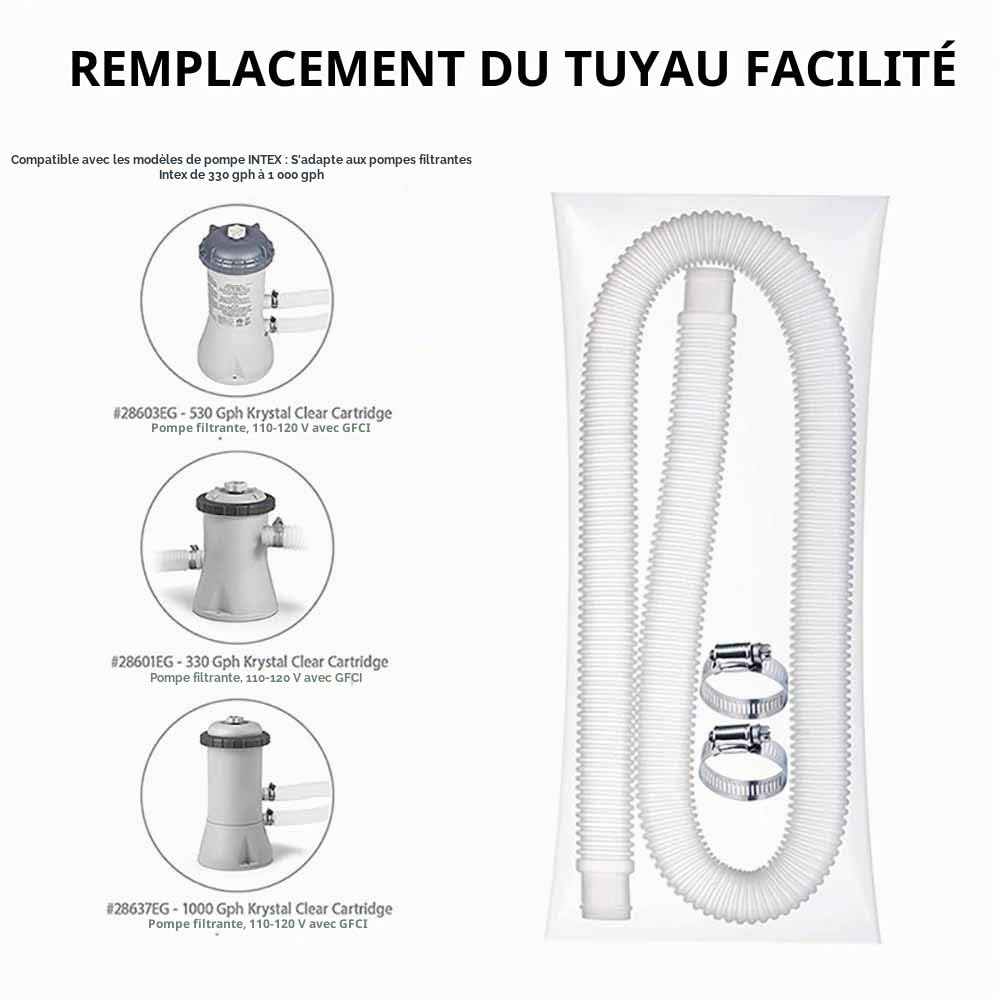 Tuyau de Rechange pour Piscine - Tuyau de Piscine - Pour Piscines Hors Sol- Tuyau de Rechange de 1,25 Pouces de Diamètre - Compatible avec Pompe Filtrante 330 GPH, 530 GPH et 1000 GPH