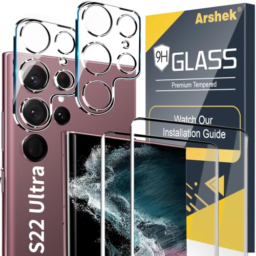 Image of [2+2 Pack] Galaxy S22 Ultra Screen Protector, 9H Tempered Glass, Ultrasonic Fingerprint Support, 3D Curved, HD Clear Scratch Resistant for Samsung Galaxy S22 Ultra 5G Glass Screen Protector