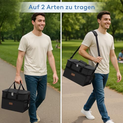 Lifewit 30L 50 Dosen Kühltasche Groß faltbar Kühlkorb Kühlbox Isoliertasche Thermotasche Picknicktasche für Lebensmitteltransport, Schwarz 6