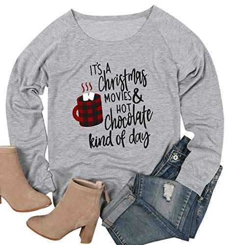 Christmas Movie Coffee T-Shirt for Women Long Sleeve Graphics Funny and Cute Tee Tops Shirt with Saying