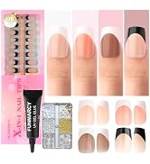 French Gel X Coat Nail Tips with Nail Glue Set, 5-IN-1 Base Gel Glue 24 ml Kit Cured Needed & 120...