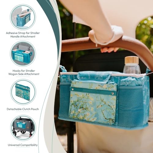 Image of WONDERFOLD Universal Parent Console Stroller Organizer with Insulated Cup Holders, Hook & Loop Closure Handle Attachment, 2 Storage Pockets, Removable Shoulder Strap for Easy Transport