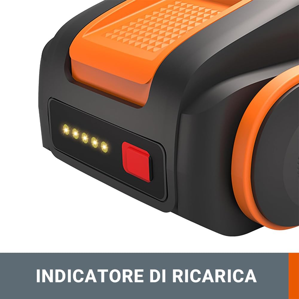 WORX WA3639 Batteria agli ioni di litio PowerShare 20V 2.0Ah con indicatore di carica e protezione da sovraccarico