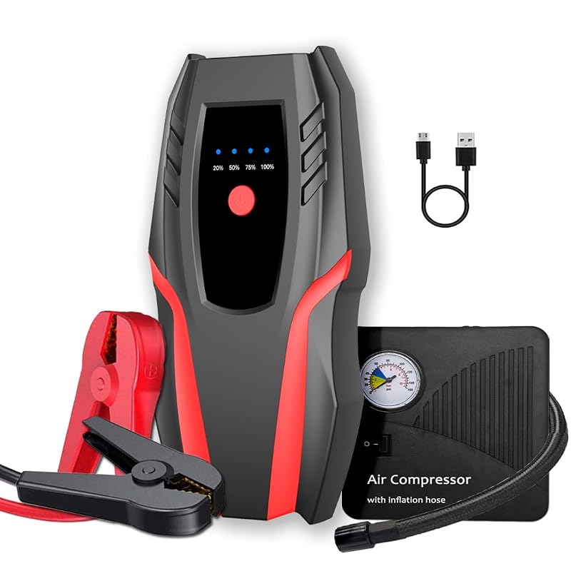 Auxiliar de Partida GFERAUTO 12 V com Compressor de Ar, Corrente de Pico de 2.000 A e Bateria de 10.000 mAh A20