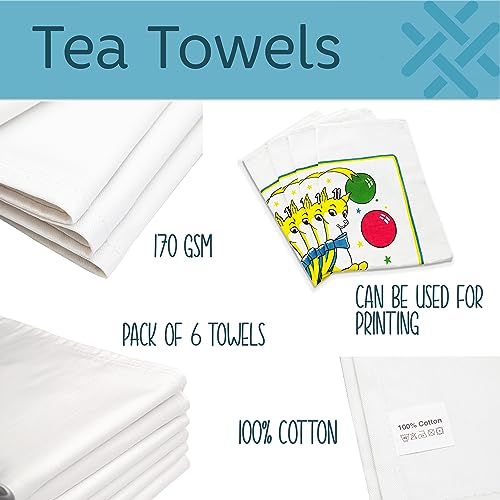 aztex Plain Cotton Tea Towels, 100% Cotton, Pack of 6, 170gsm, White - Cosy Home Interiors aztex Plain Cotton Tea Towels, 100% Cotton, Pack of 6, 170gsm, White - Image 2