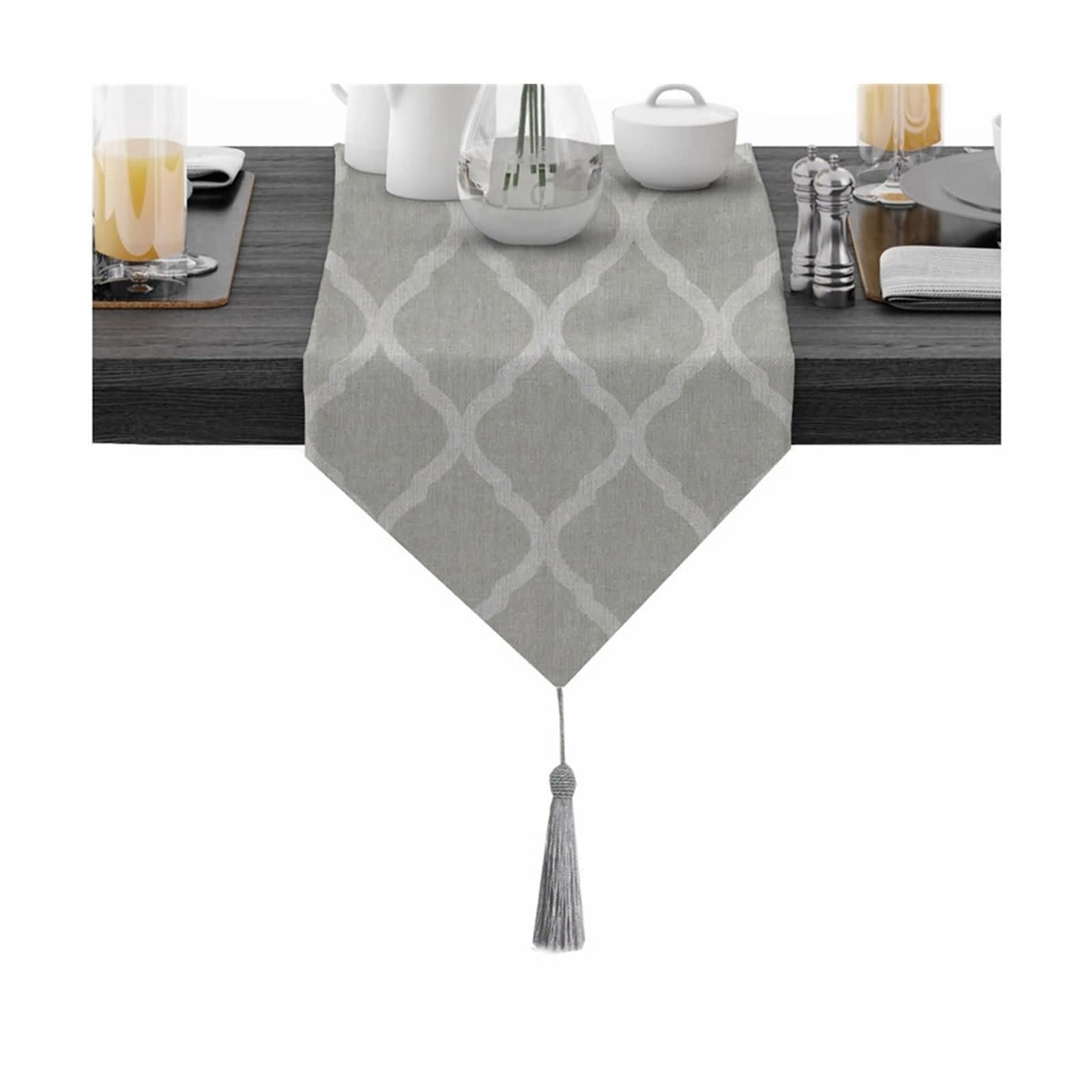 AmDxD Chemin de table lavable, motif rhombus, taille 30 x 320 cm, en coton, chemin de table, table runner, décoration pour salle à manger, fête, vacances, gris