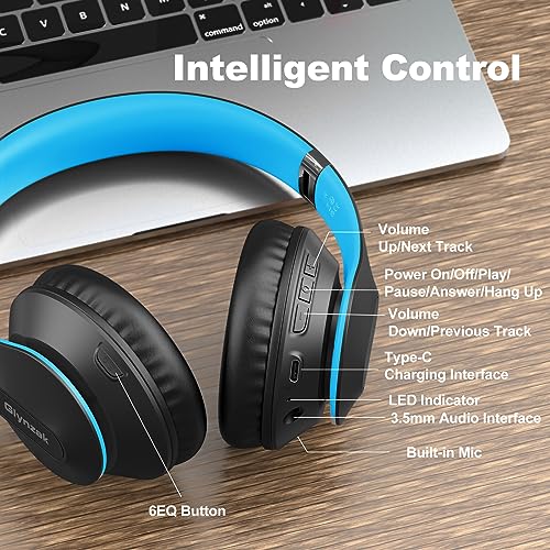 Glynzak V6.0 Bluetooth Headphones Over Ear Blue - Image 8