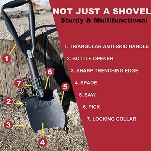 Yeacool Folding Shovel, 18.1'' Camping Shovel W/Pick, Entrenching Tool Military, Survival Foldable Spade, High Carbon Steel, With Carry Bag, For Digging, Metal Detecting, Backpacking And Car Emergency #TOP3