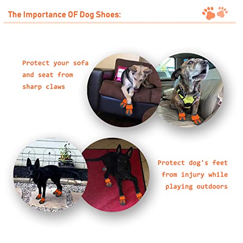 Image of XSY&G Dog Boots,Waterproof Dog Shoes with Reflective Strips,Rugged Anti-Slip Sole, Outdoor Shoes for Medium Large Dogs, Orange-Size 6 (4 Pairs) | Dog Boots & Paw Protectors Waterproof & Anti-Slip with Reflective for Hardfloors, Rugged Skid-Resistant Sole Orange Size6