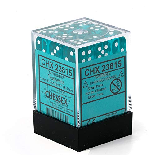 Chessex-Chx23815-Dice-Translucent-36D6-Set-12-mm-TealWhite