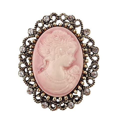 Acciaio bronzo, cammeo rosa. Spilla a forma di cammeo rosa da donna in acciaio bronzo. Stile vintage.