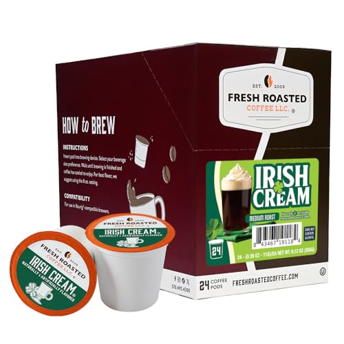 Fresh Roasted Coffee, Irish Cream, Flavored Coffee Pods, K-Cup Compatible,