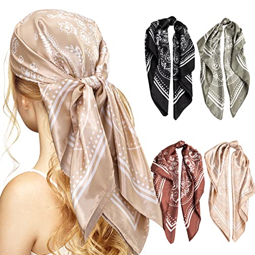 Catálogo para Comprar On-line Pañuelos para la cabeza para Mujer , listamos los 10 mejores. 50 Angelhood - 4 pañuelos para la cabeza para mujer, 35 pulgadas, cuadrados de satén, bufanda de seda, para envolver el cabello por la noche, color D, 35”