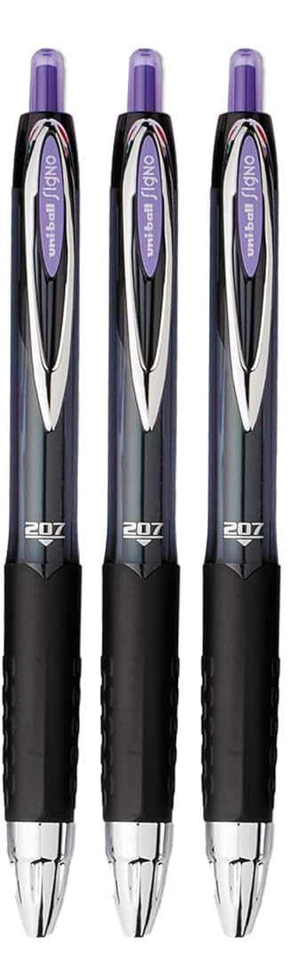 Uni-Ball Signo 207 Gelschreiber – 6er Pack, Medium Point, Lila, Wasserfeste Tinte